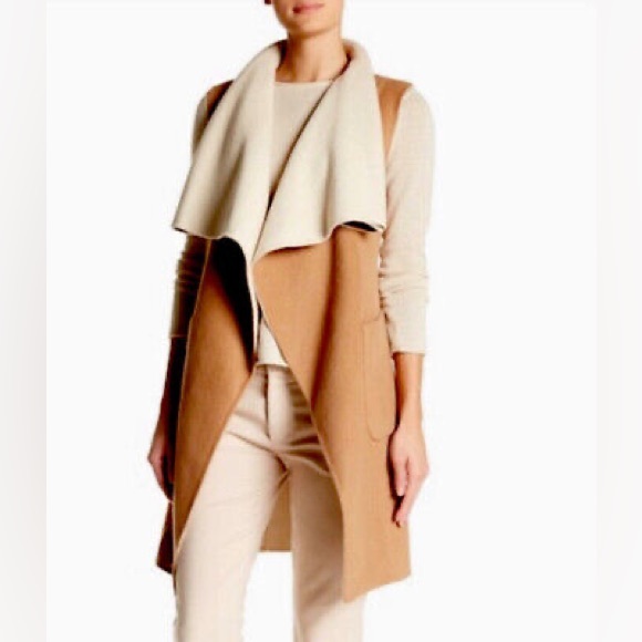 NEW BCBGMAXAZRIA Reversible Vest/Coat – Camel & Cream with Pockets - Picture 1 of 8